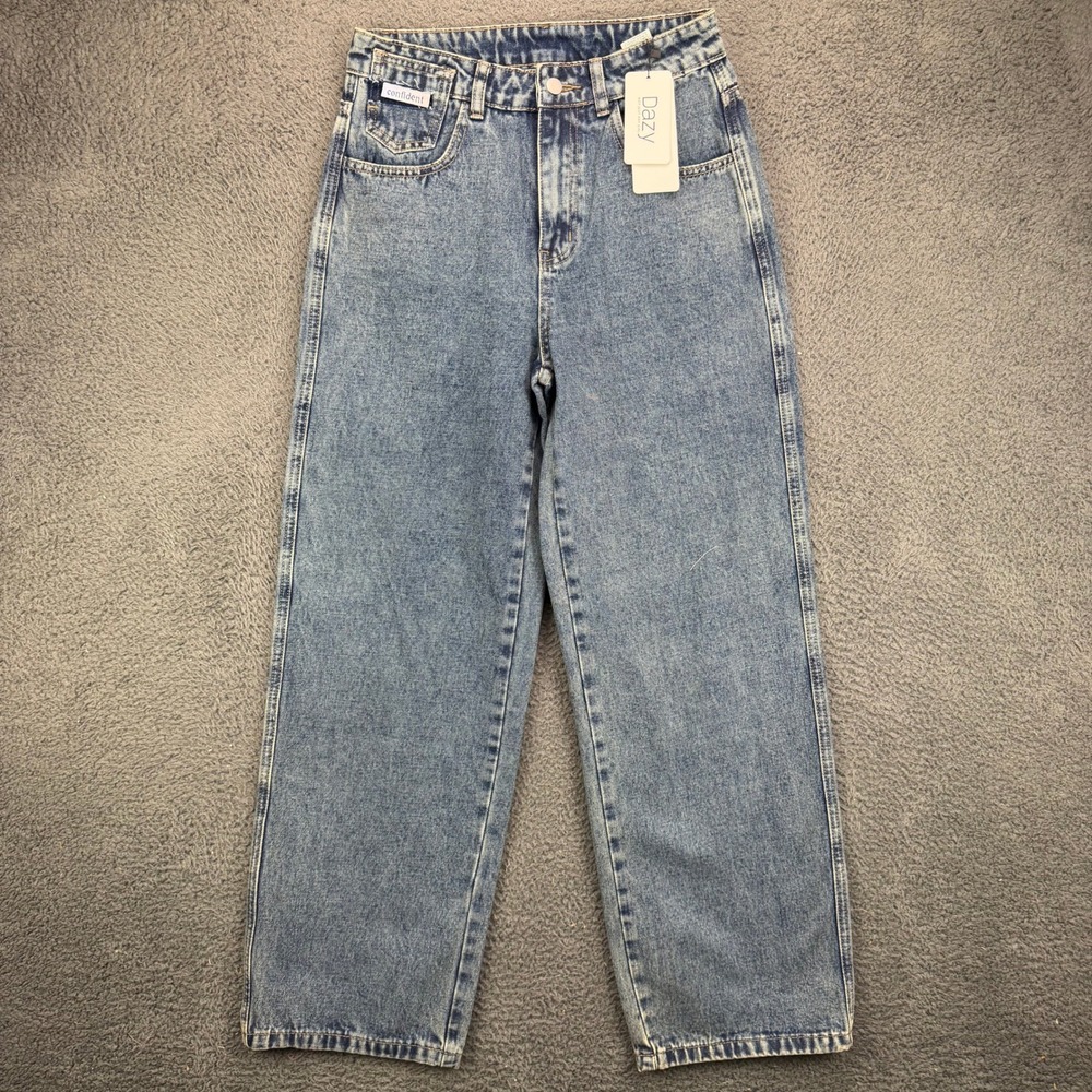 Dazy Confident Women Medium Blue Acid Wash High Waisted Wide Leg Baggy Jeans M